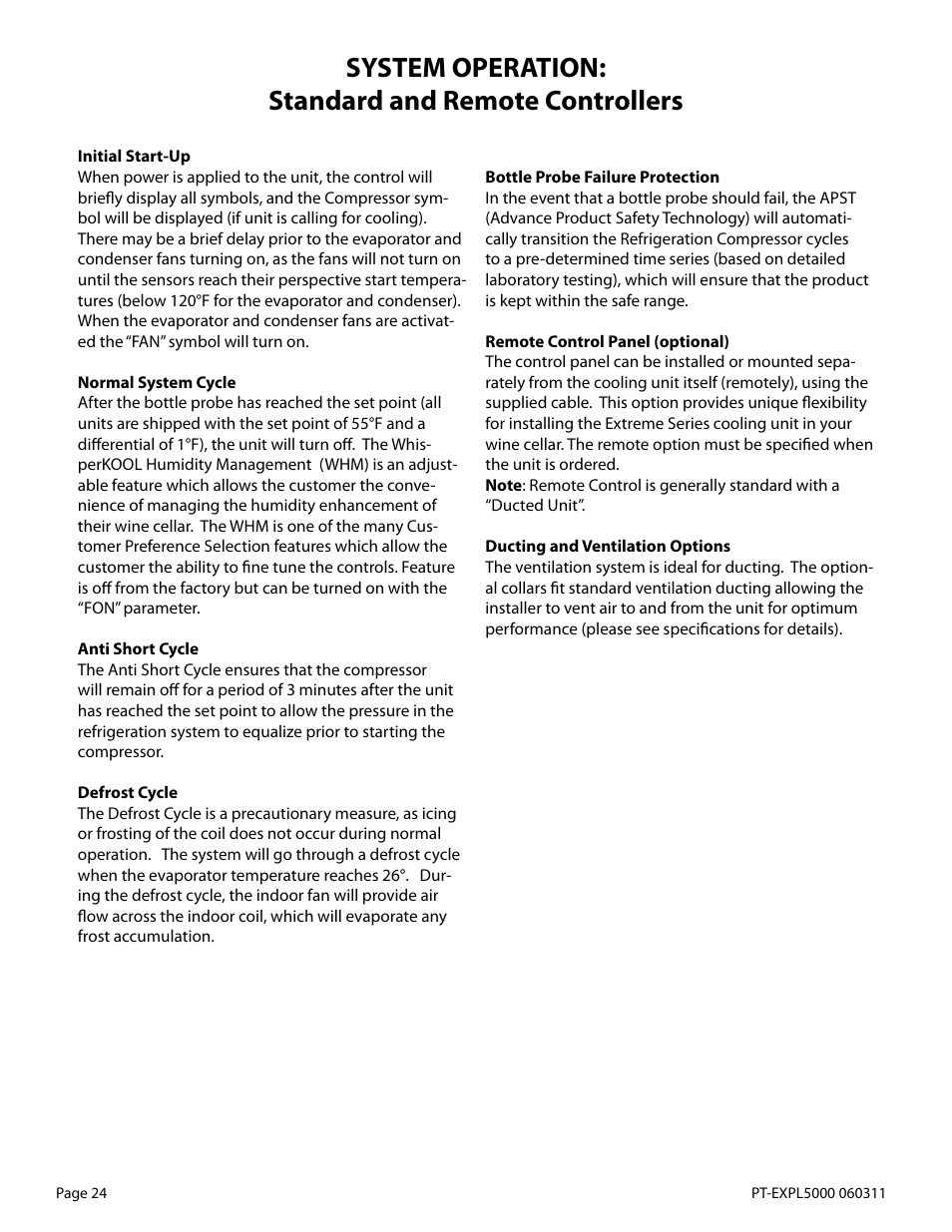 System operation: standard and remote controllers | WhisperKool EXTREME 5000TIR User Manual | Page 24 / 42