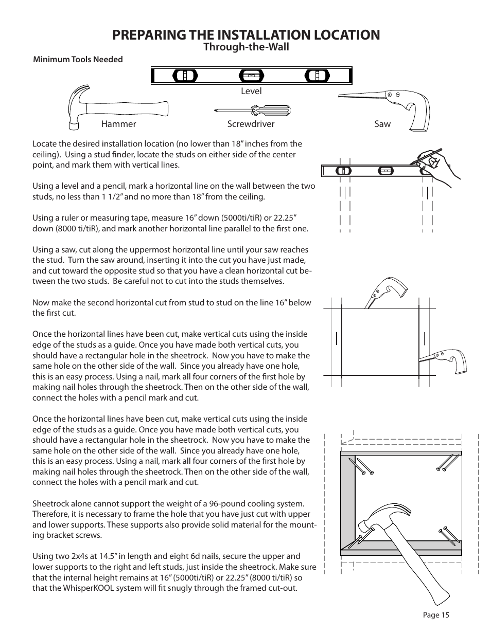 Preparing the installation location, Through-the-wall | WhisperKool 5000 User Manual | Page 17 / 50