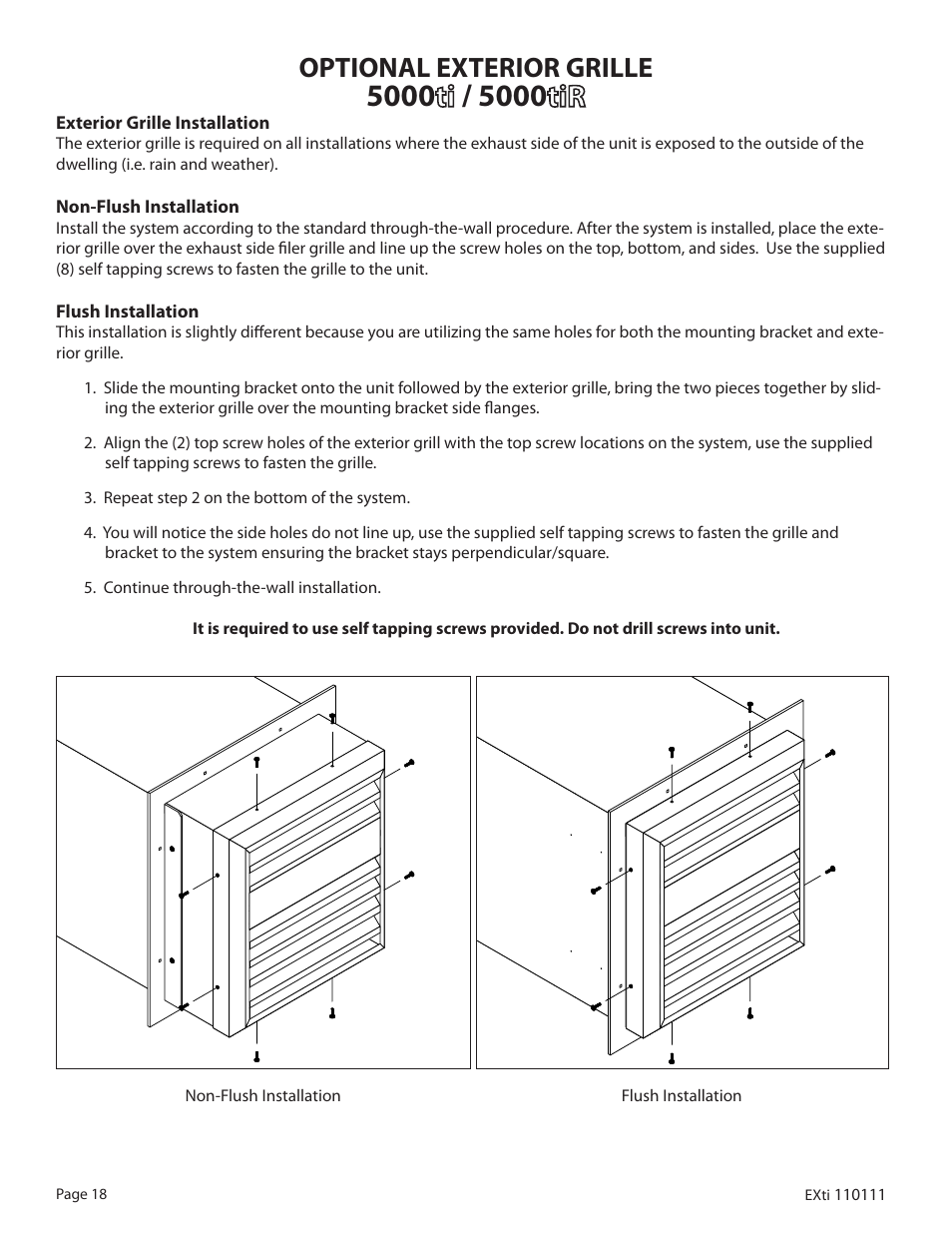 Optional exterior grille | WhisperKool 5000 User Manual | Page 20 / 50