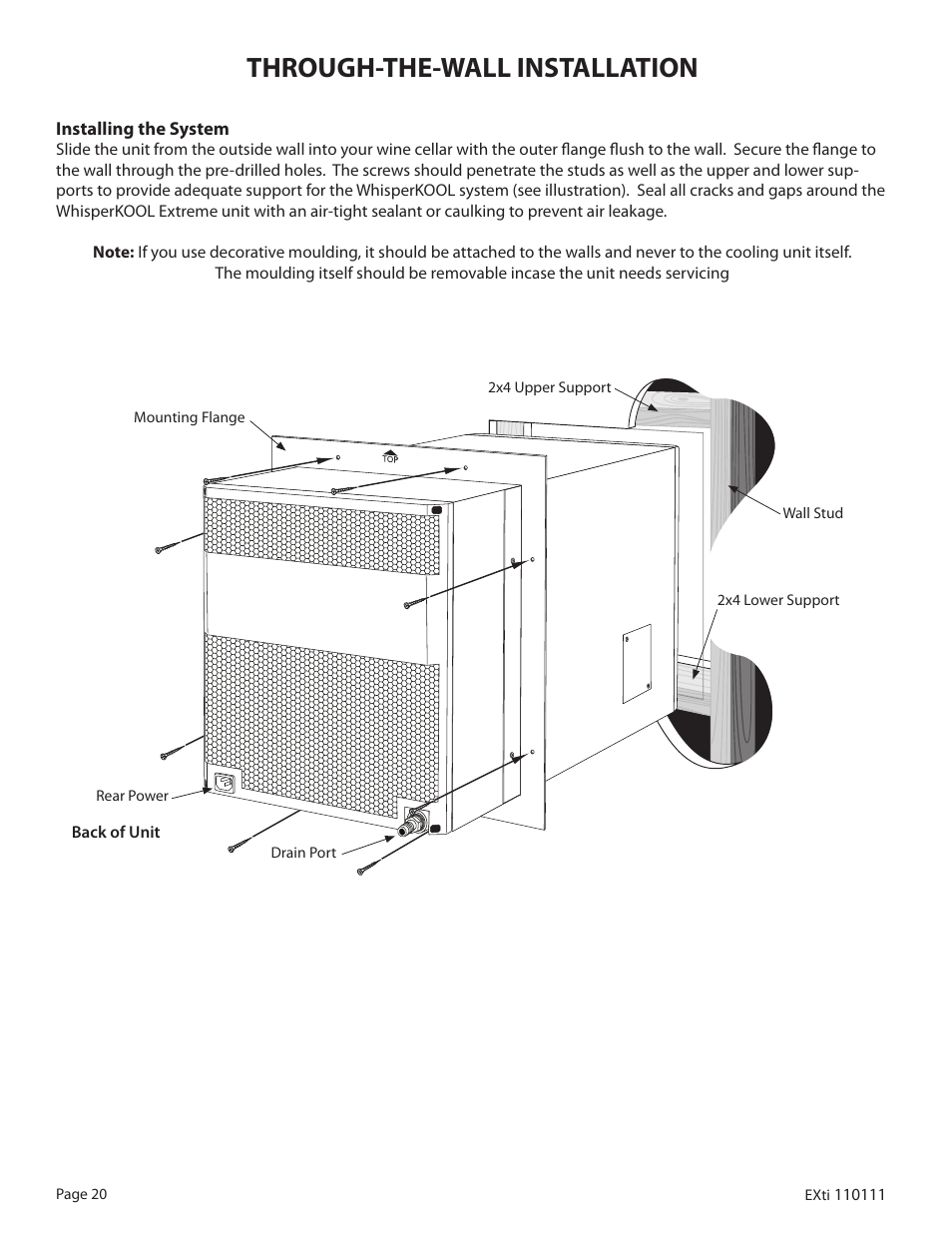 Through-the-wall installation | WhisperKool 5000 User Manual | Page 22 / 50
