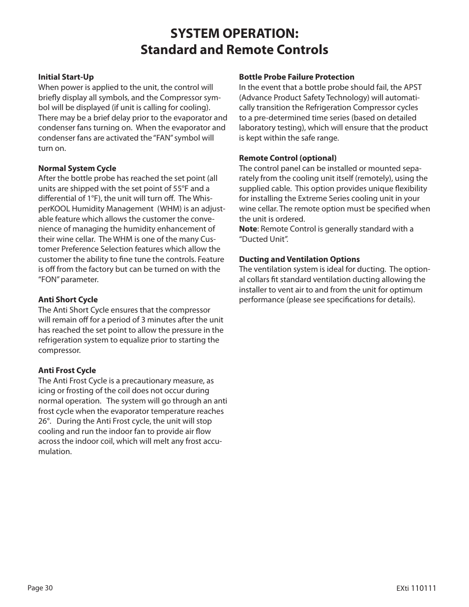 System operation: standard and remote controls | WhisperKool 5000 User Manual | Page 32 / 50