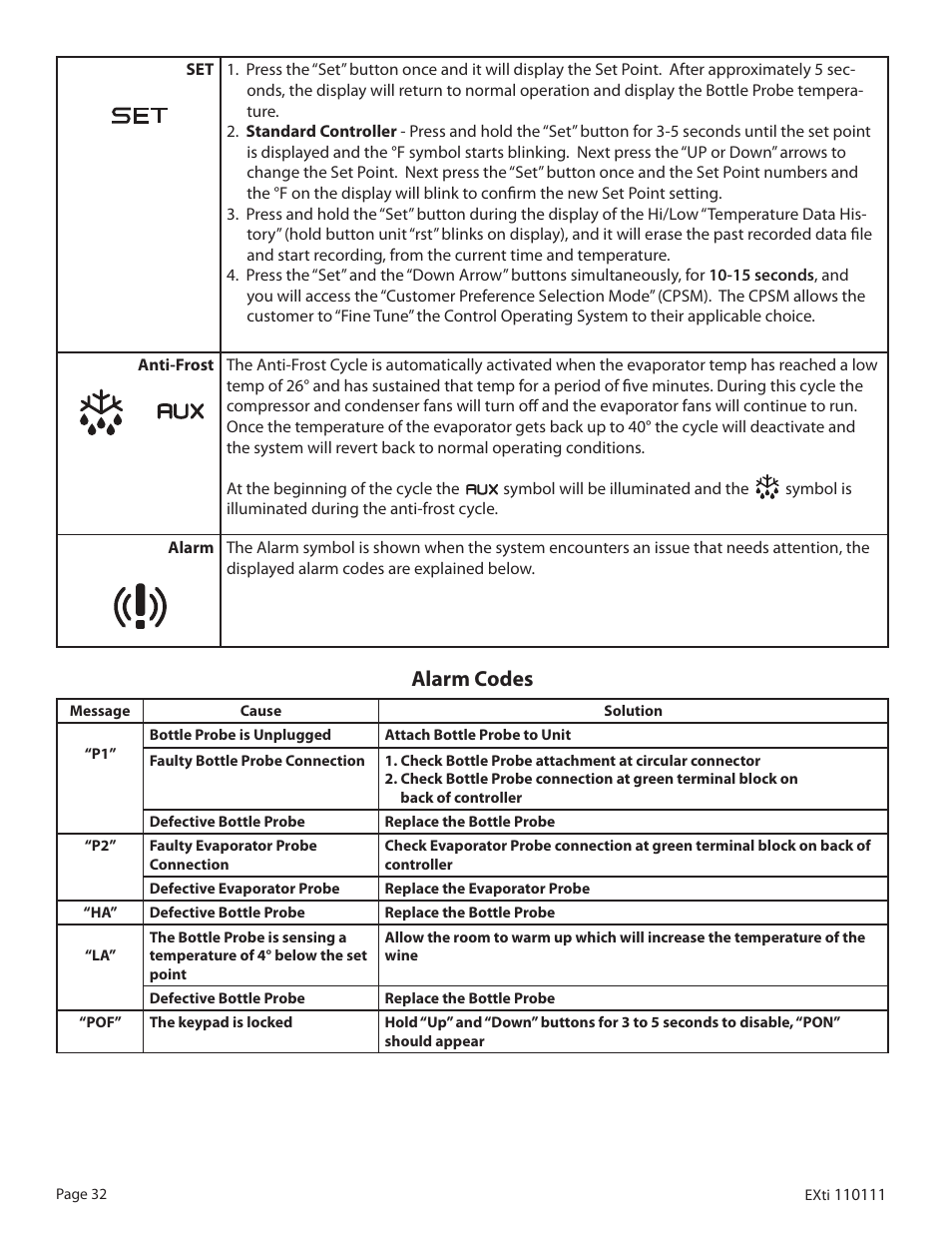 Alarm codes | WhisperKool 5000 User Manual | Page 34 / 50