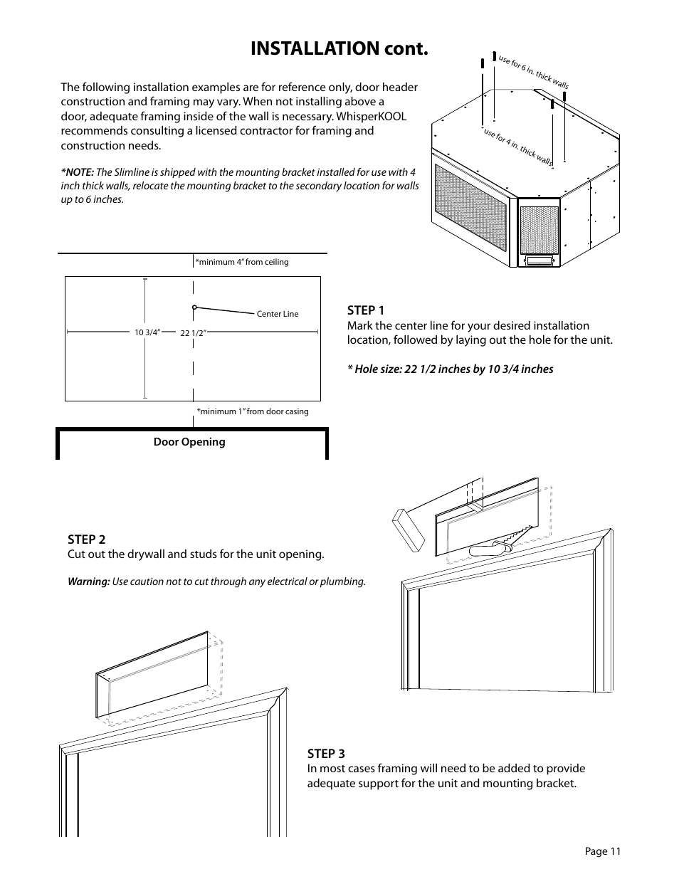 Installation cont | WhisperKool Slimline 2500 User Manual | Page 11 / 26