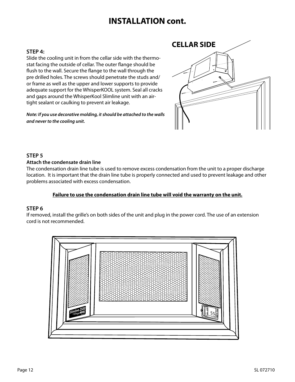 Installation cont, Cellar side | WhisperKool Slimline 2500 User Manual | Page 12 / 26