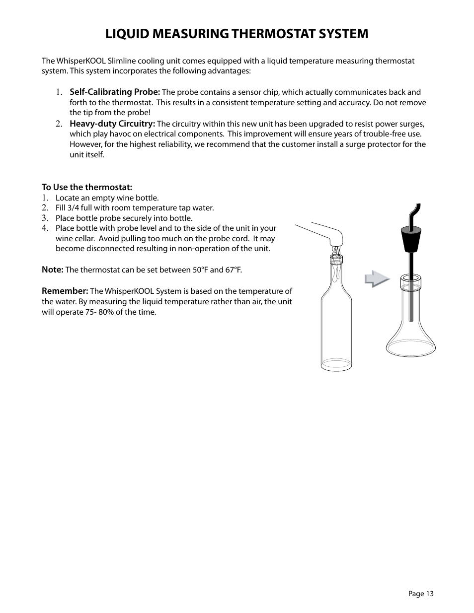 Liquid measuring thermostat system | WhisperKool Slimline 2500 User Manual | Page 13 / 26