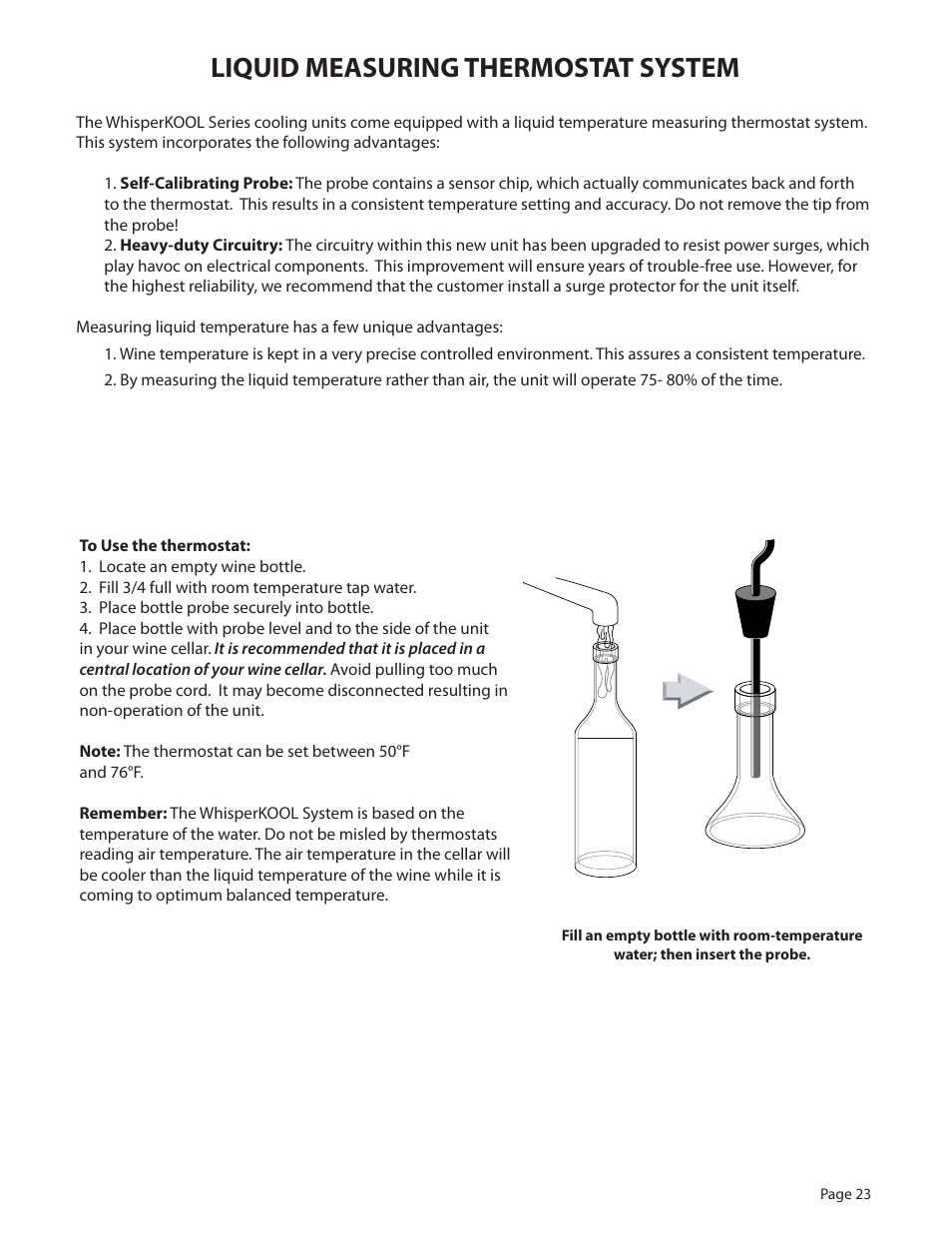 Liquid measuring thermostat system | WhisperKool PLATINUM 8000 User Manual | Page 23 / 39