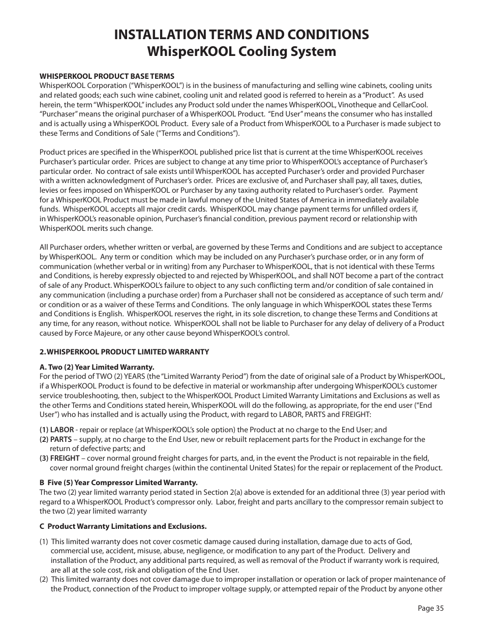 WhisperKool PLATINUM 8000 User Manual | Page 35 / 39