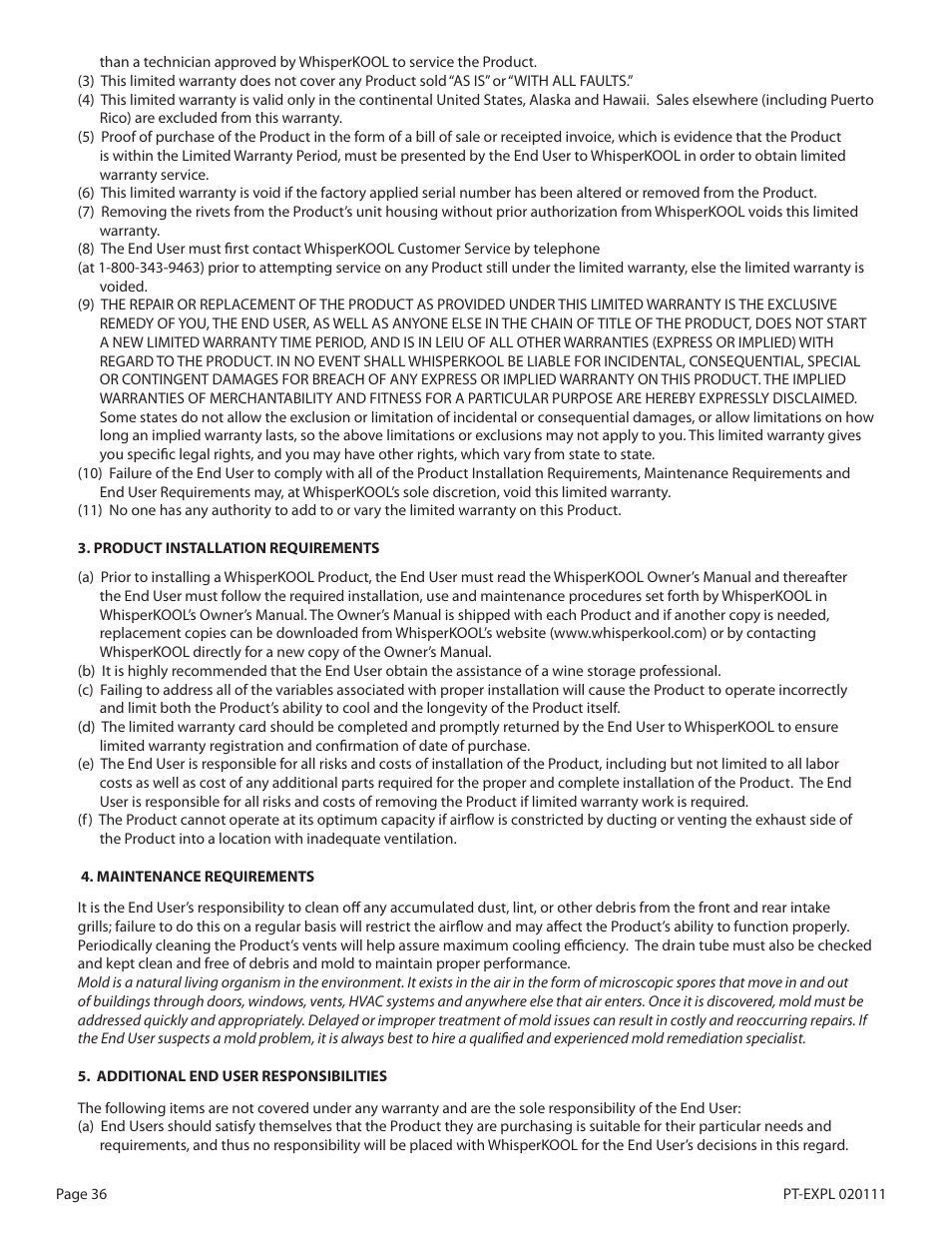 WhisperKool PLATINUM 8000 User Manual | Page 36 / 39