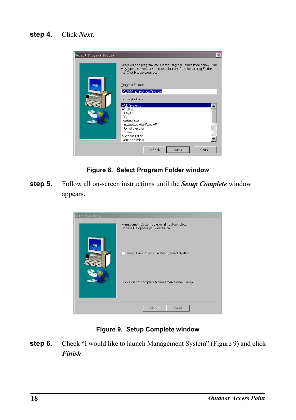 Igure, Elect, Rogram | Older window, Etup, Omplete window | WHP Wireless WHP-1100 User Manual | Page 24 / 57