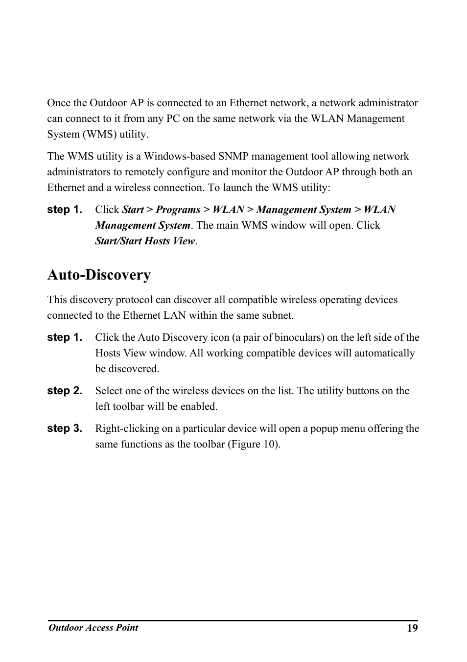 Using the wlan management system, Auto-discovery, Iscovery | WHP Wireless WHP-1100 User Manual | Page 25 / 57