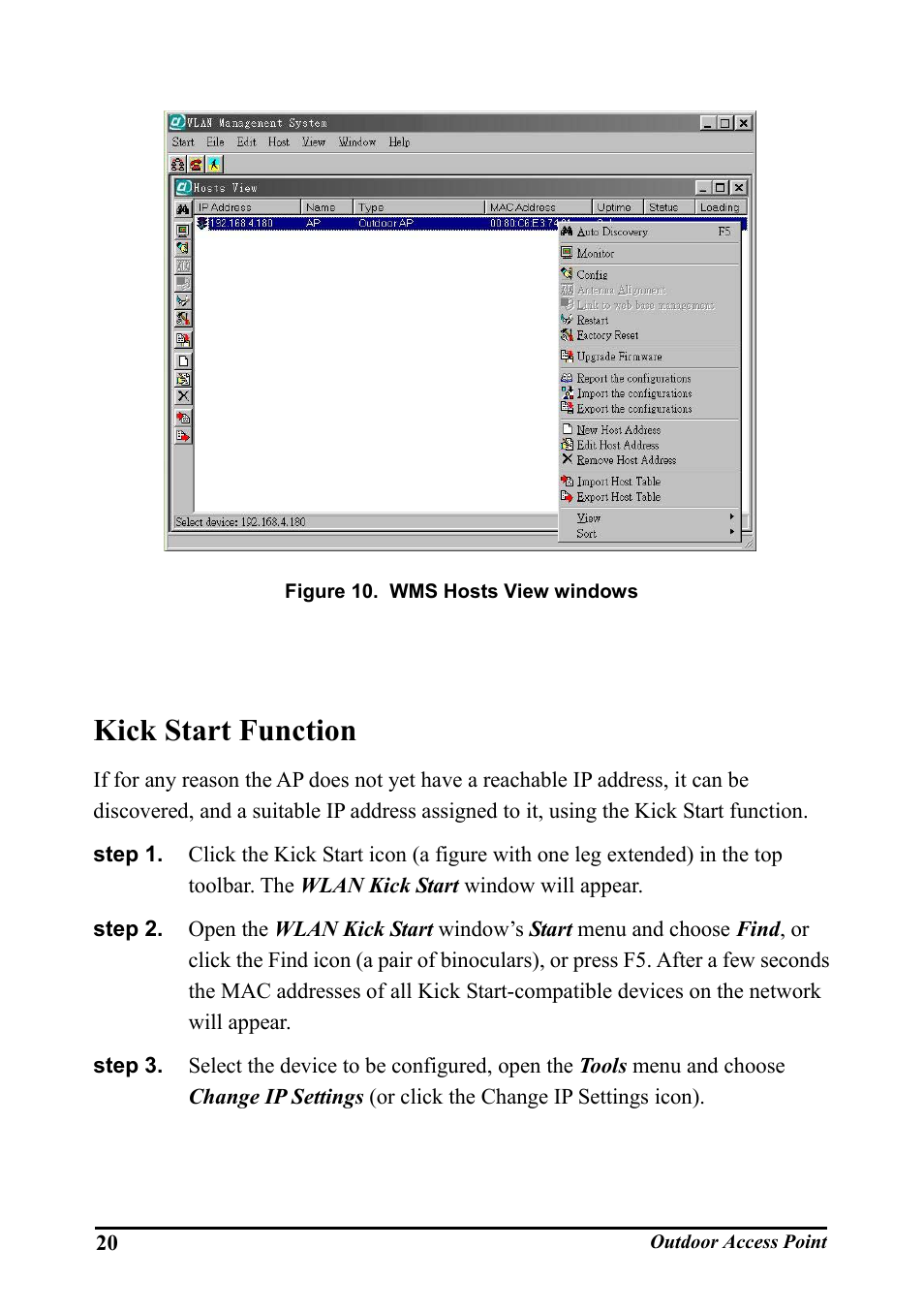 Kick start function, Tart, Unction | Igure, Wms h, Osts, Iew windows | WHP Wireless WHP-1100 User Manual | Page 26 / 57
