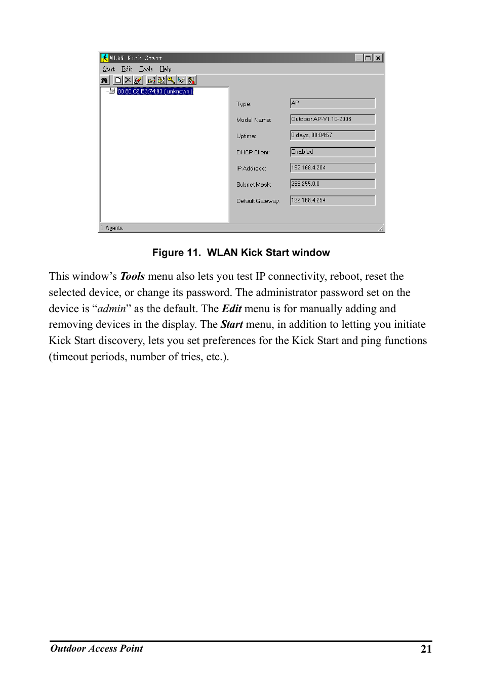 Igure, Wlan k, Tart window | WHP Wireless WHP-1100 User Manual | Page 27 / 57