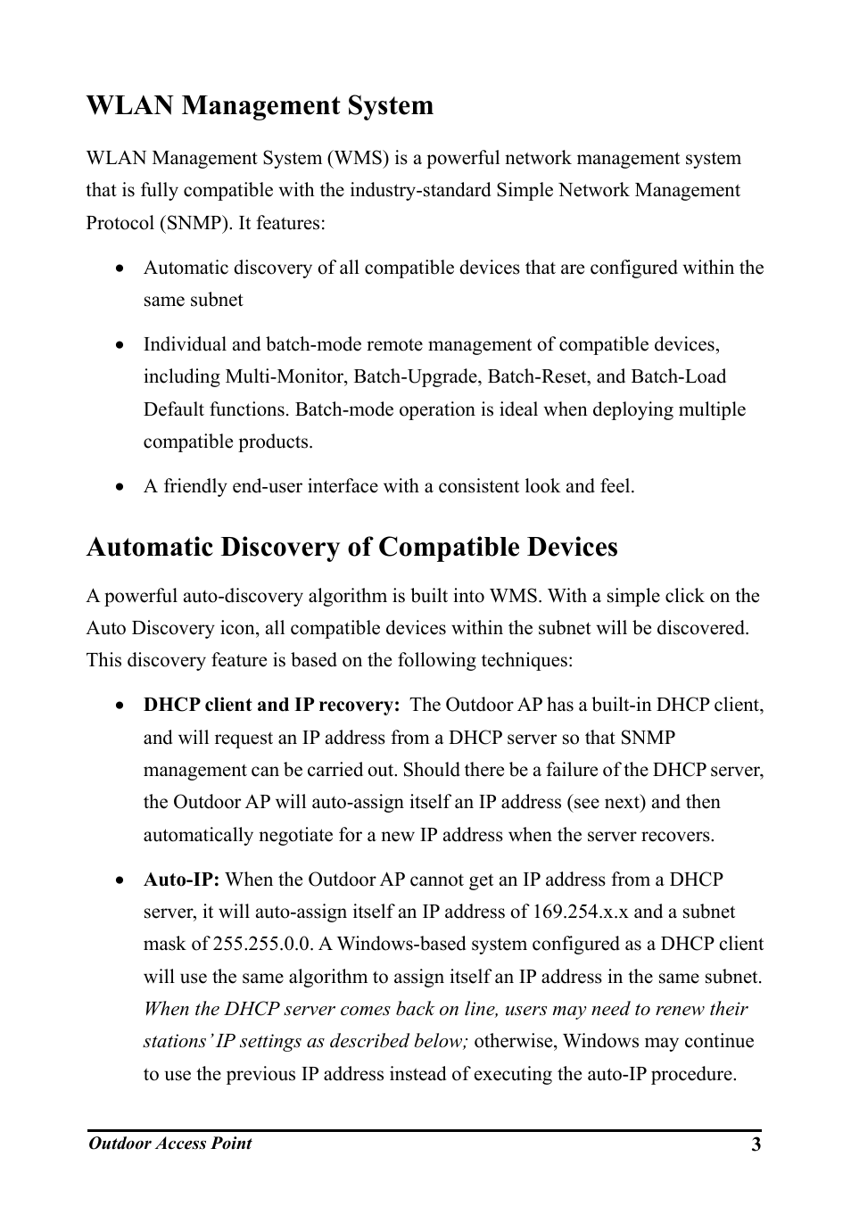 Wlan management system, Automatic discovery of compatible devices, Wlan m | Anagement, Ystem, Utomatic, Iscovery of, Ompatible, Evices | WHP Wireless WHP-1100 User Manual | Page 9 / 57