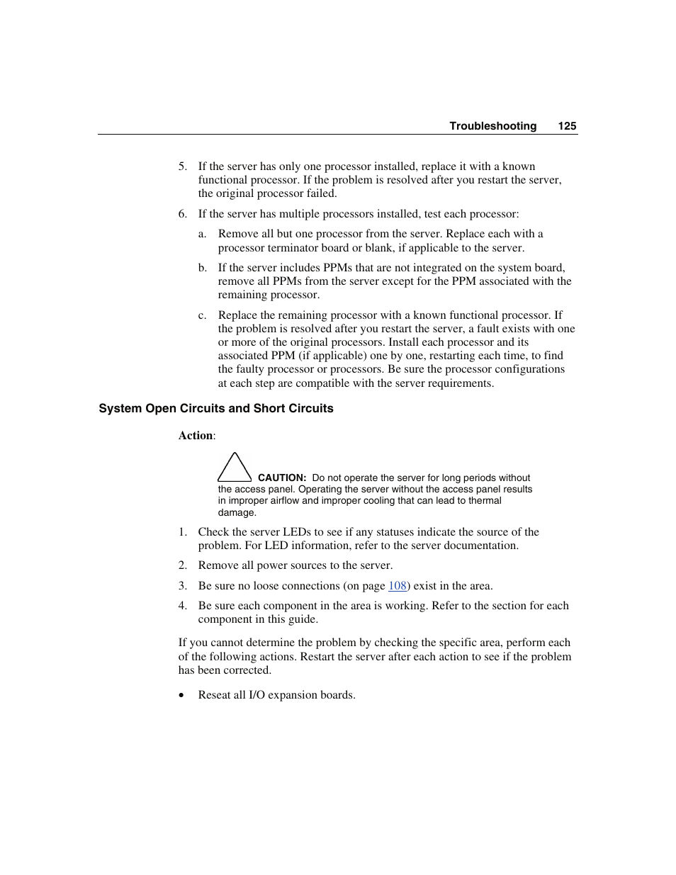 System open circuits and short circuits | WHP Wireless DL360 User Manual | Page 125 / 246