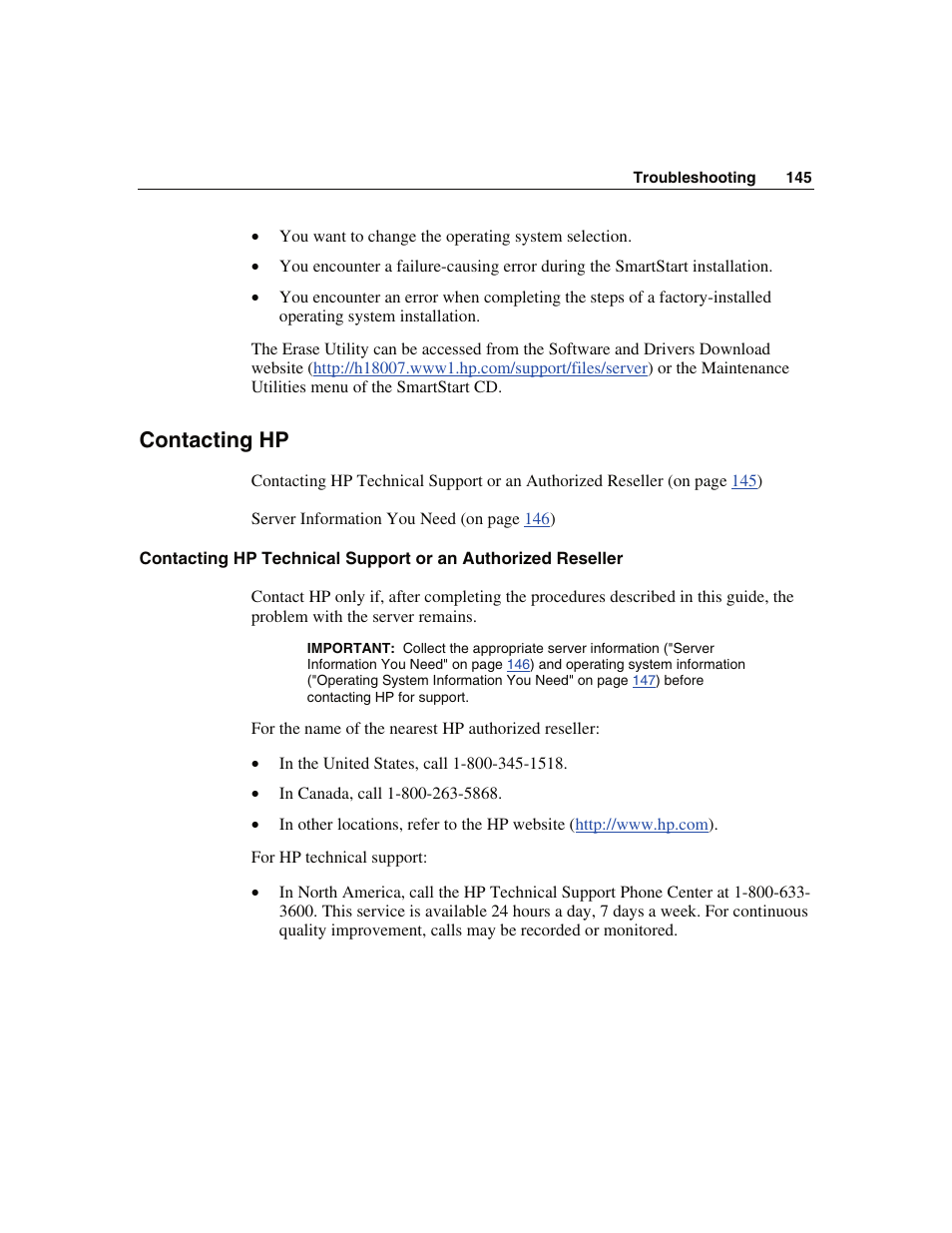 Contacting hp | WHP Wireless DL360 User Manual | Page 145 / 246