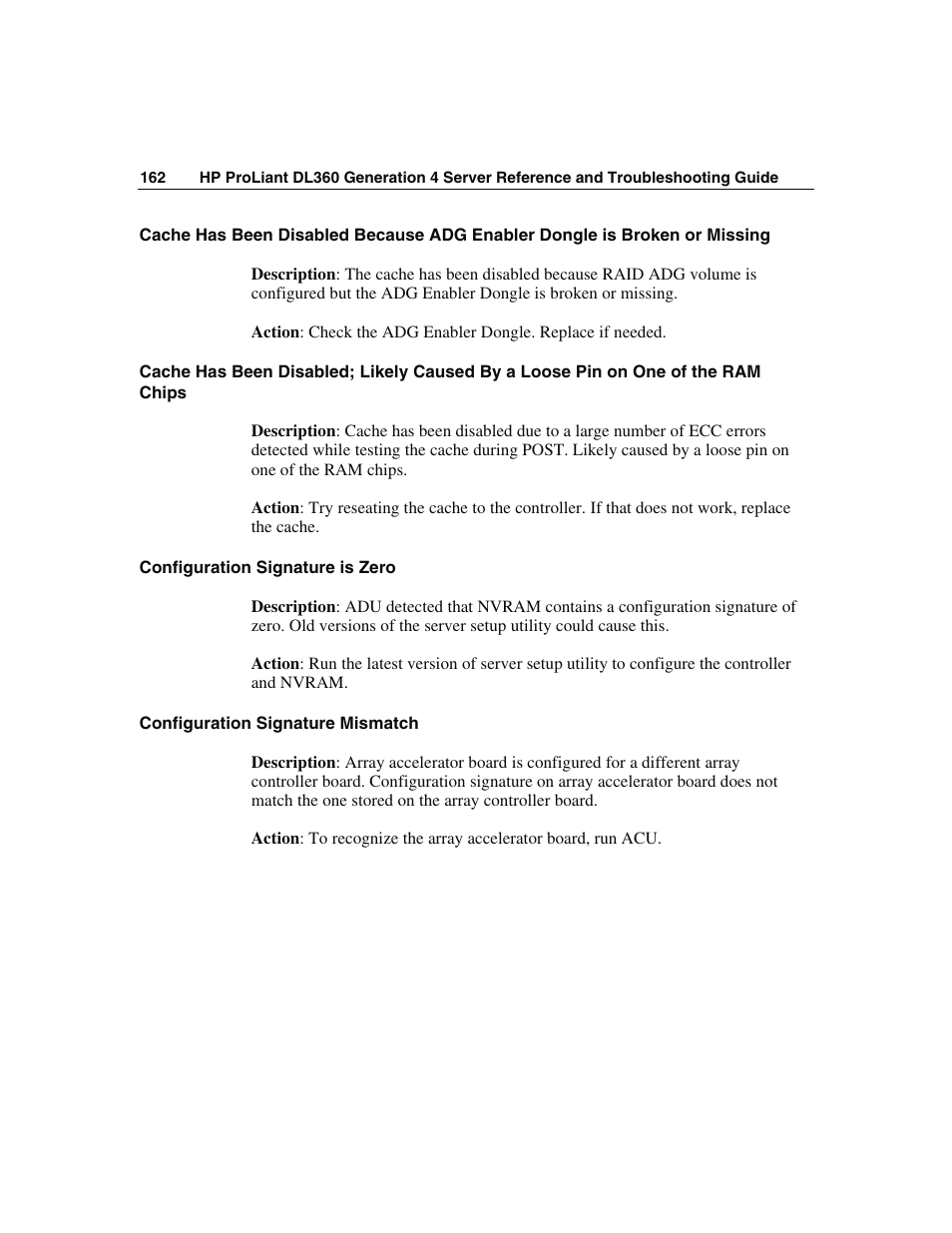 Configuration signature is zero, Configuration signature mismatch | WHP Wireless DL360 User Manual | Page 162 / 246