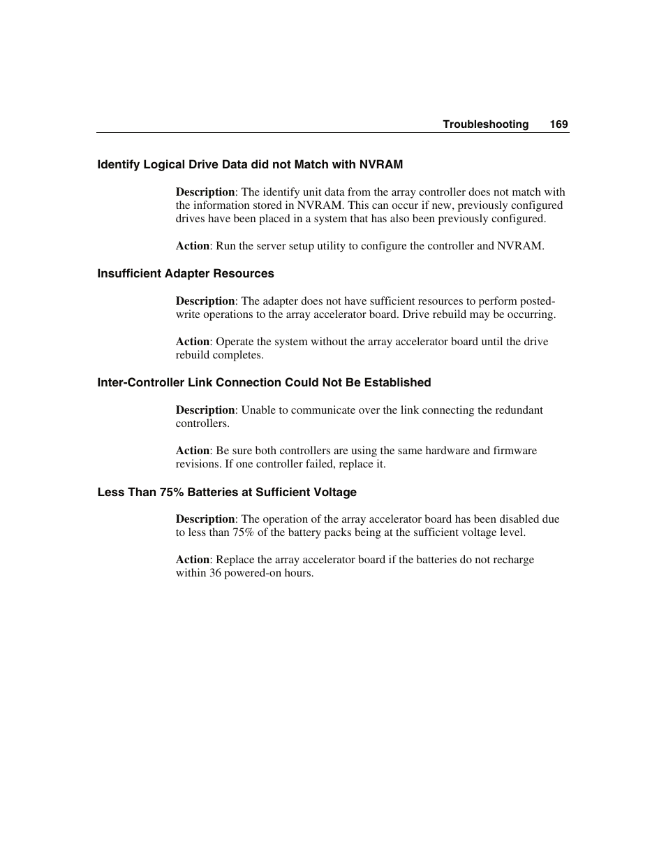 Insufficient adapter resources, Less than 75% batteries at sufficient voltage | WHP Wireless DL360 User Manual | Page 169 / 246