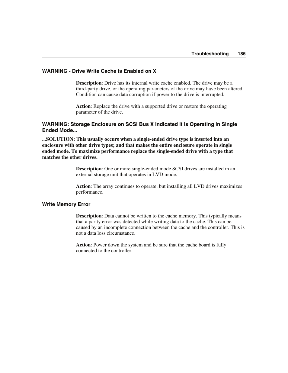 Warning - drive write cache is enabled on x, Write memory error | WHP Wireless DL360 User Manual | Page 185 / 246