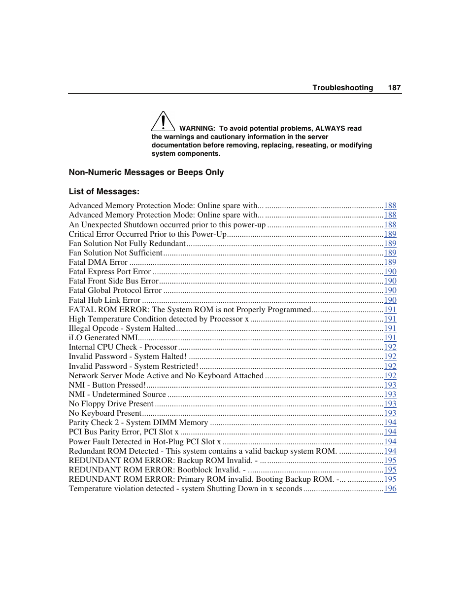 Non-numeric messages or beeps only | WHP Wireless DL360 User Manual | Page 187 / 246