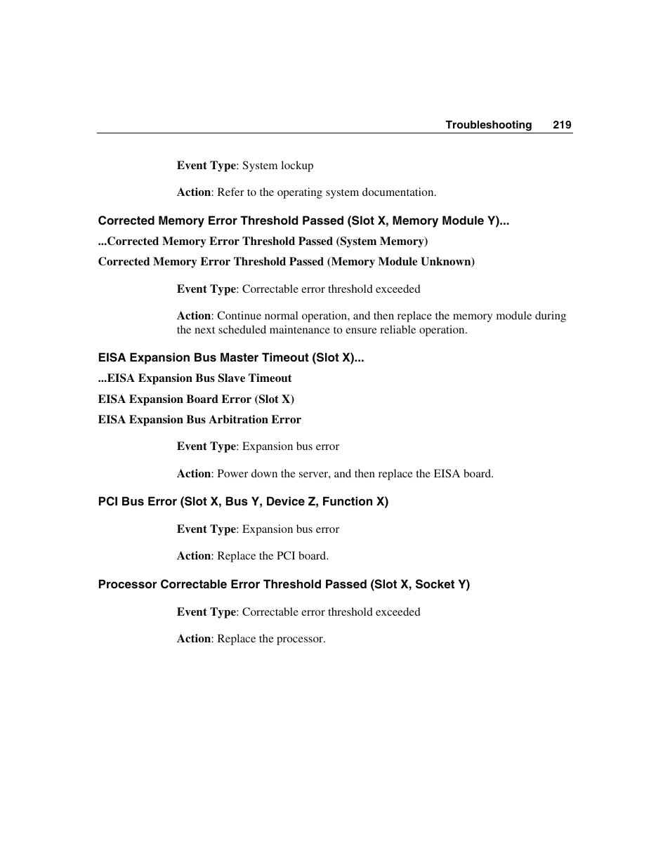 Eisa expansion bus master timeout (slot x) | WHP Wireless DL360 User Manual | Page 219 / 246