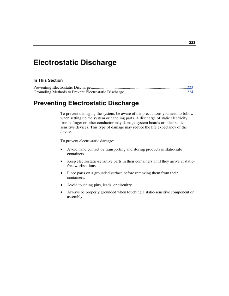 Electrostatic discharge, Preventing electrostatic discharge | WHP Wireless DL360 User Manual | Page 223 / 246