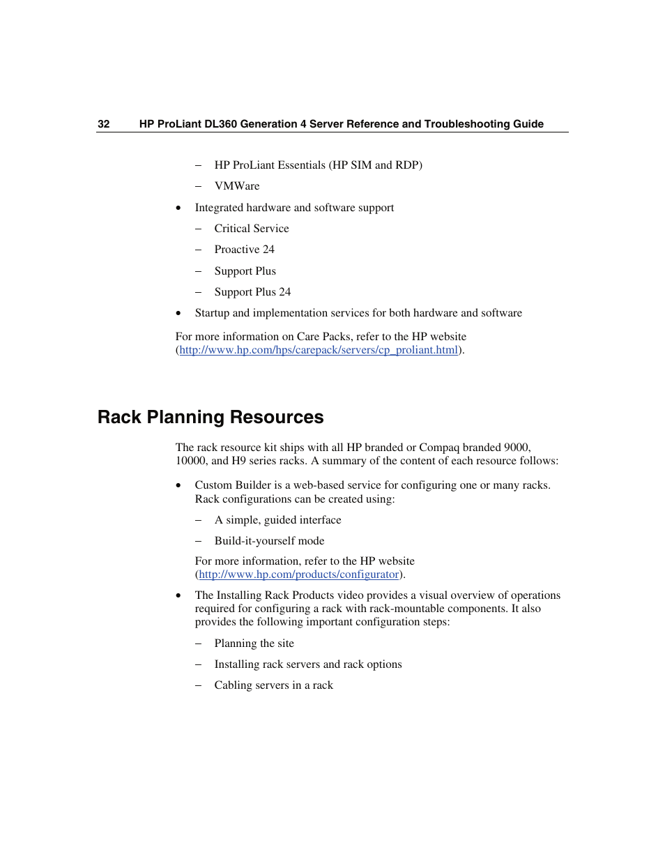 Rack planning resources | WHP Wireless DL360 User Manual | Page 32 / 246