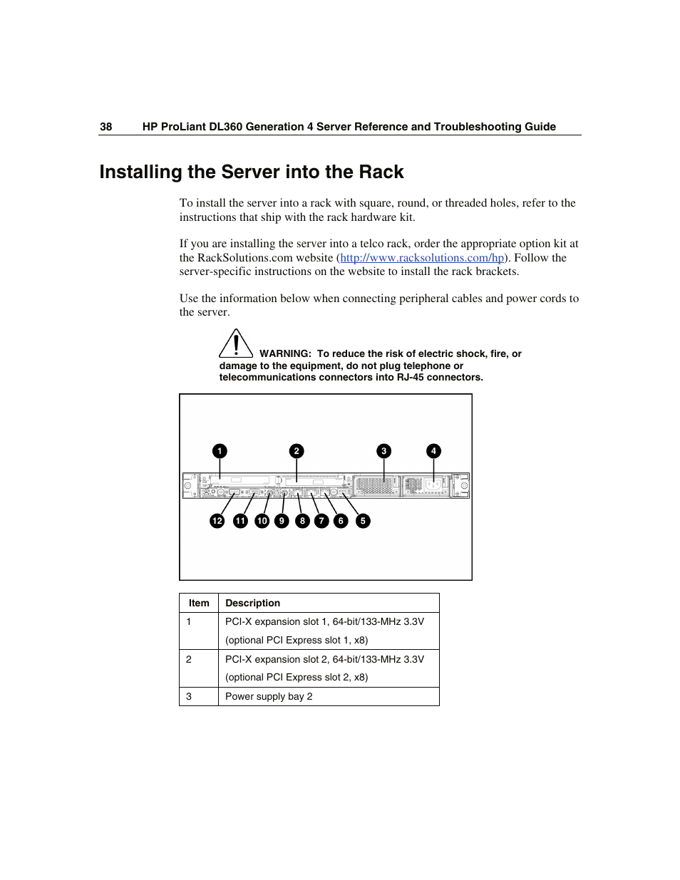 Installing the server into the rack | WHP Wireless DL360 User Manual | Page 38 / 246