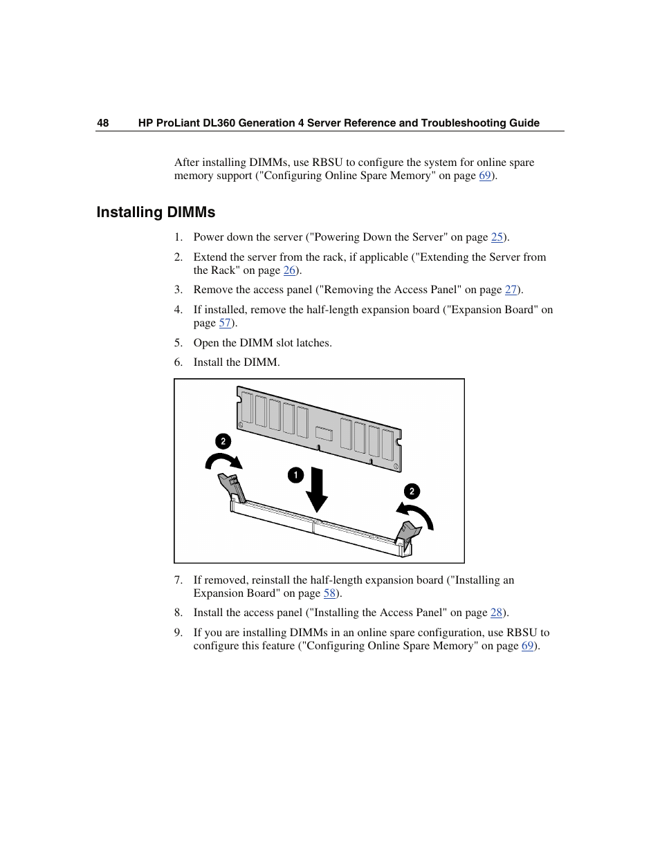 Installing dimms | WHP Wireless DL360 User Manual | Page 48 / 246