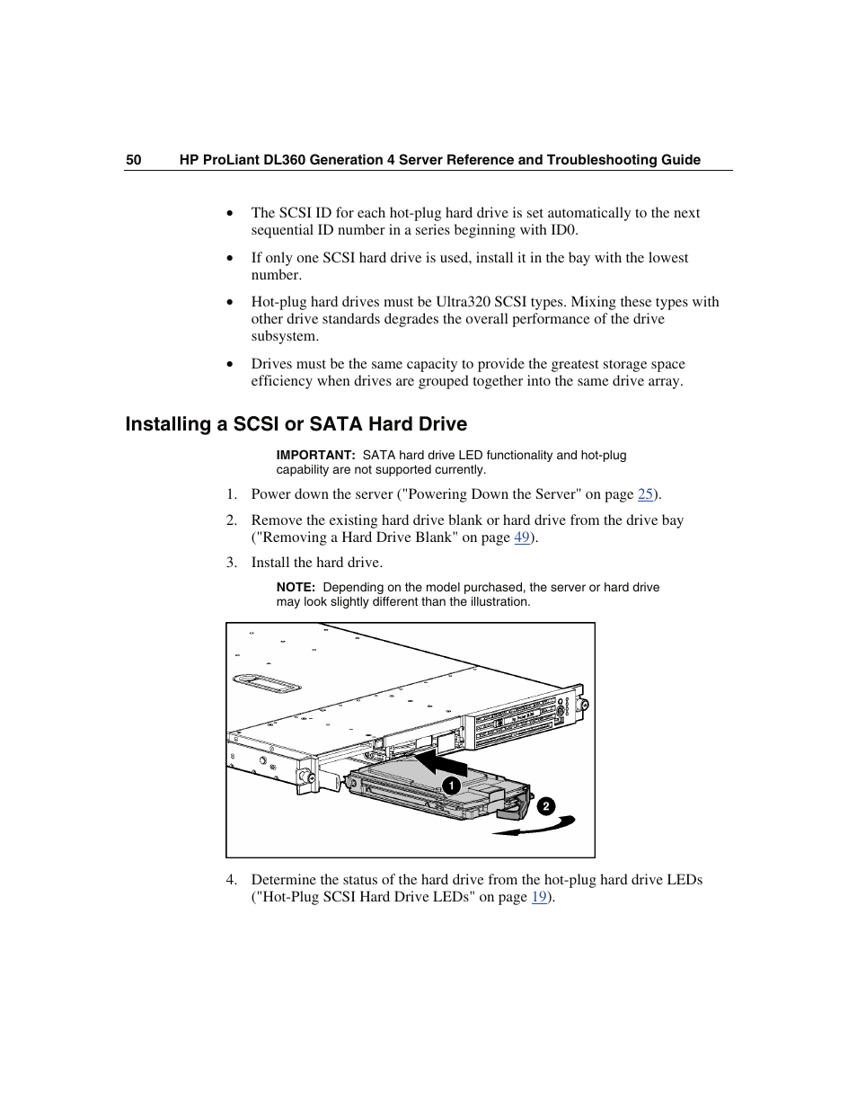 Installing a scsi or sata hard drive | WHP Wireless DL360 User Manual | Page 50 / 246