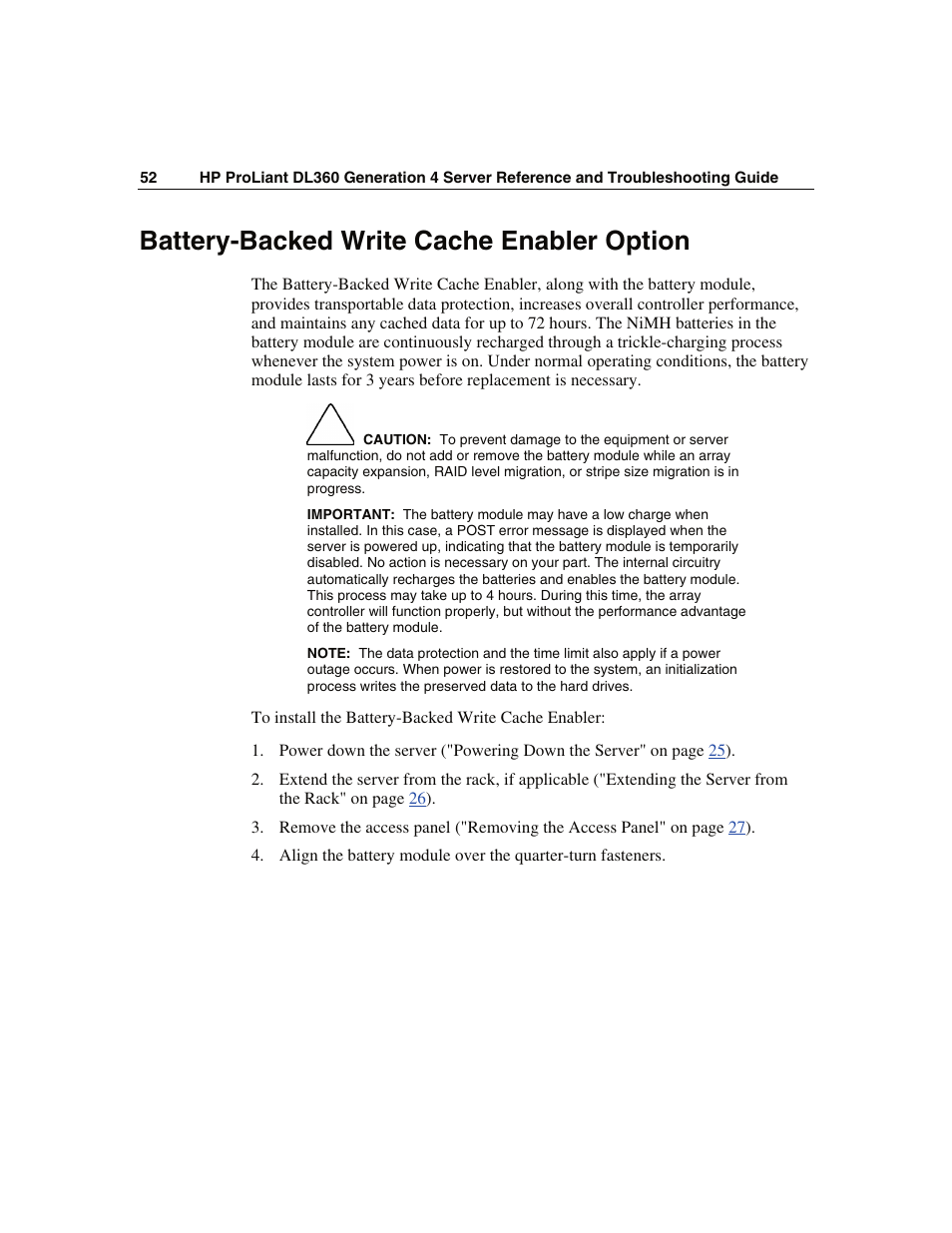 Battery-backed write cache enabler option | WHP Wireless DL360 User Manual | Page 52 / 246