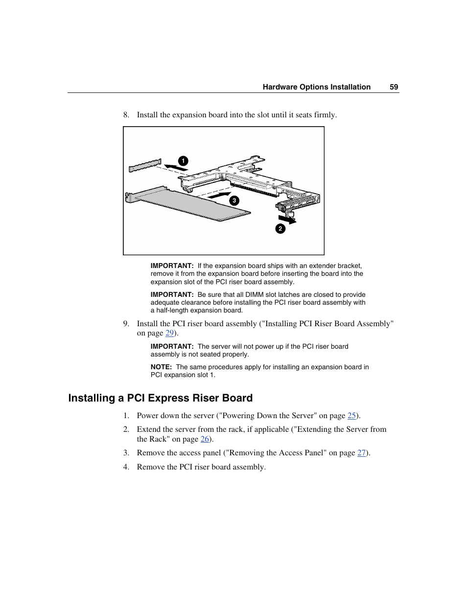 Installing a pci express riser board | WHP Wireless DL360 User Manual | Page 59 / 246