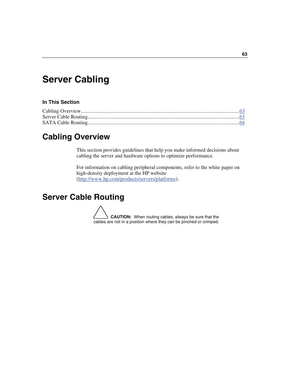Server cabling, Cabling overview, Server cable routing | WHP Wireless DL360 User Manual | Page 63 / 246