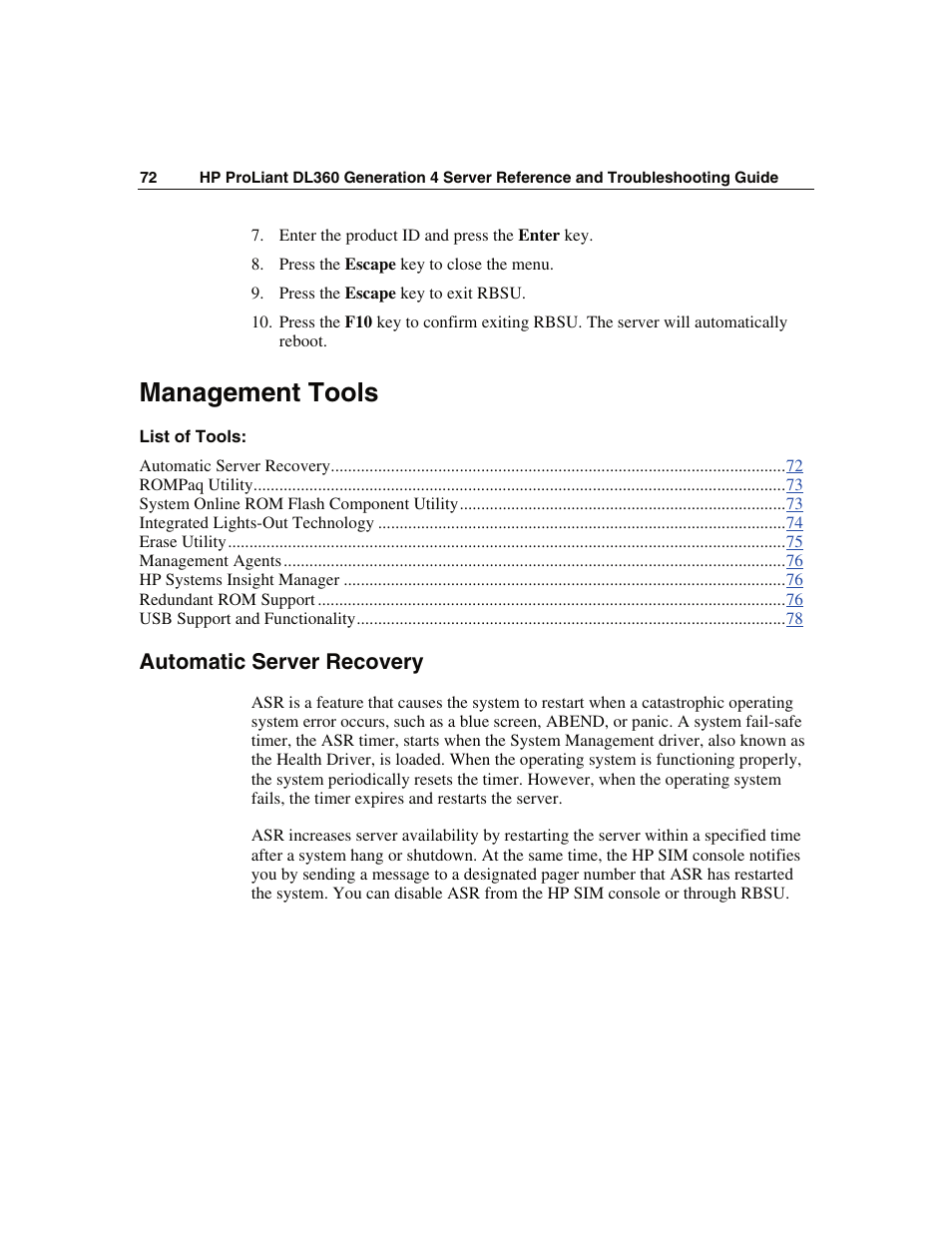 Management tools, Automatic server recovery | WHP Wireless DL360 User Manual | Page 72 / 246