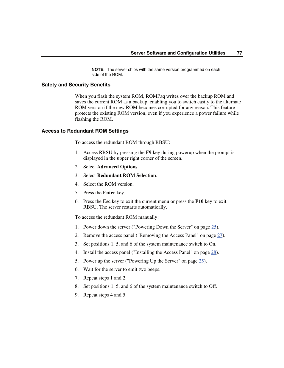 Safety and security benefits, Access to redundant rom settings | WHP Wireless DL360 User Manual | Page 77 / 246