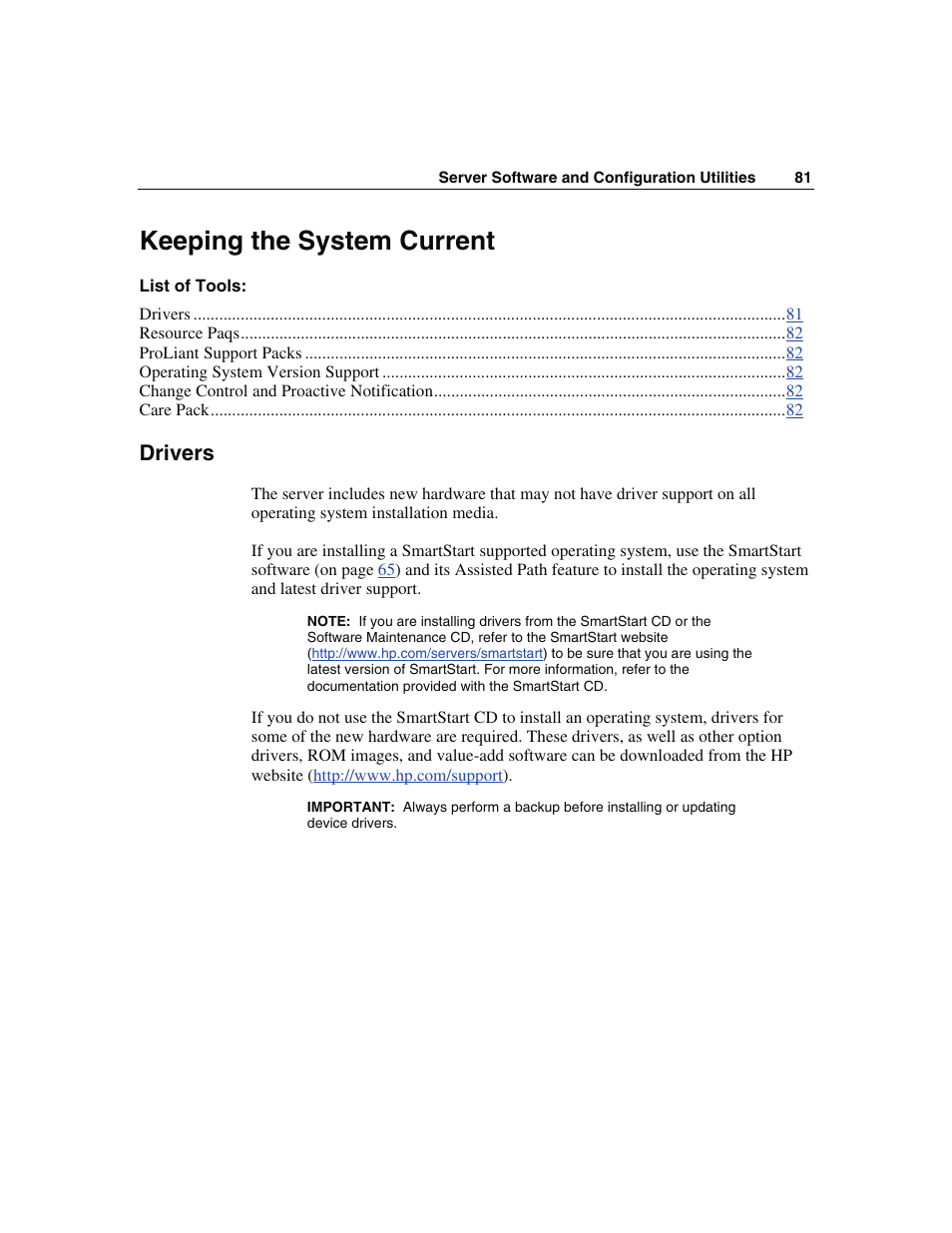 Keeping the system current, Drivers | WHP Wireless DL360 User Manual | Page 81 / 246