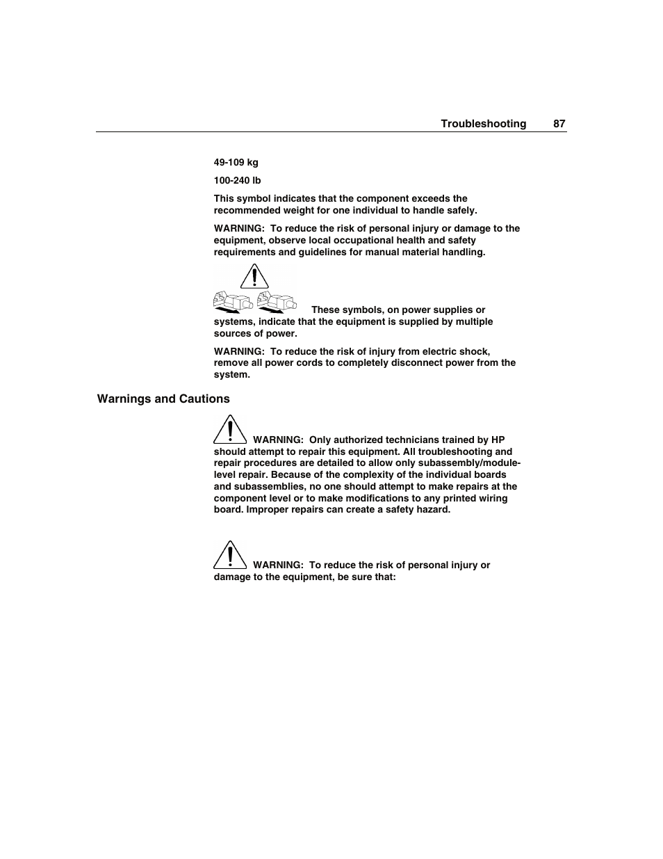 Warnings and cautions | WHP Wireless DL360 User Manual | Page 87 / 246