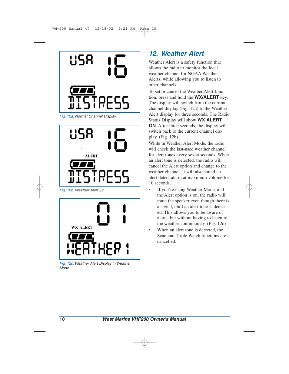 Weather alert | West Marine VHF200 User Manual | Page 10 / 28