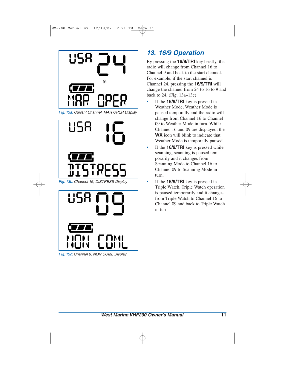 16/9 operation | West Marine VHF200 User Manual | Page 11 / 28