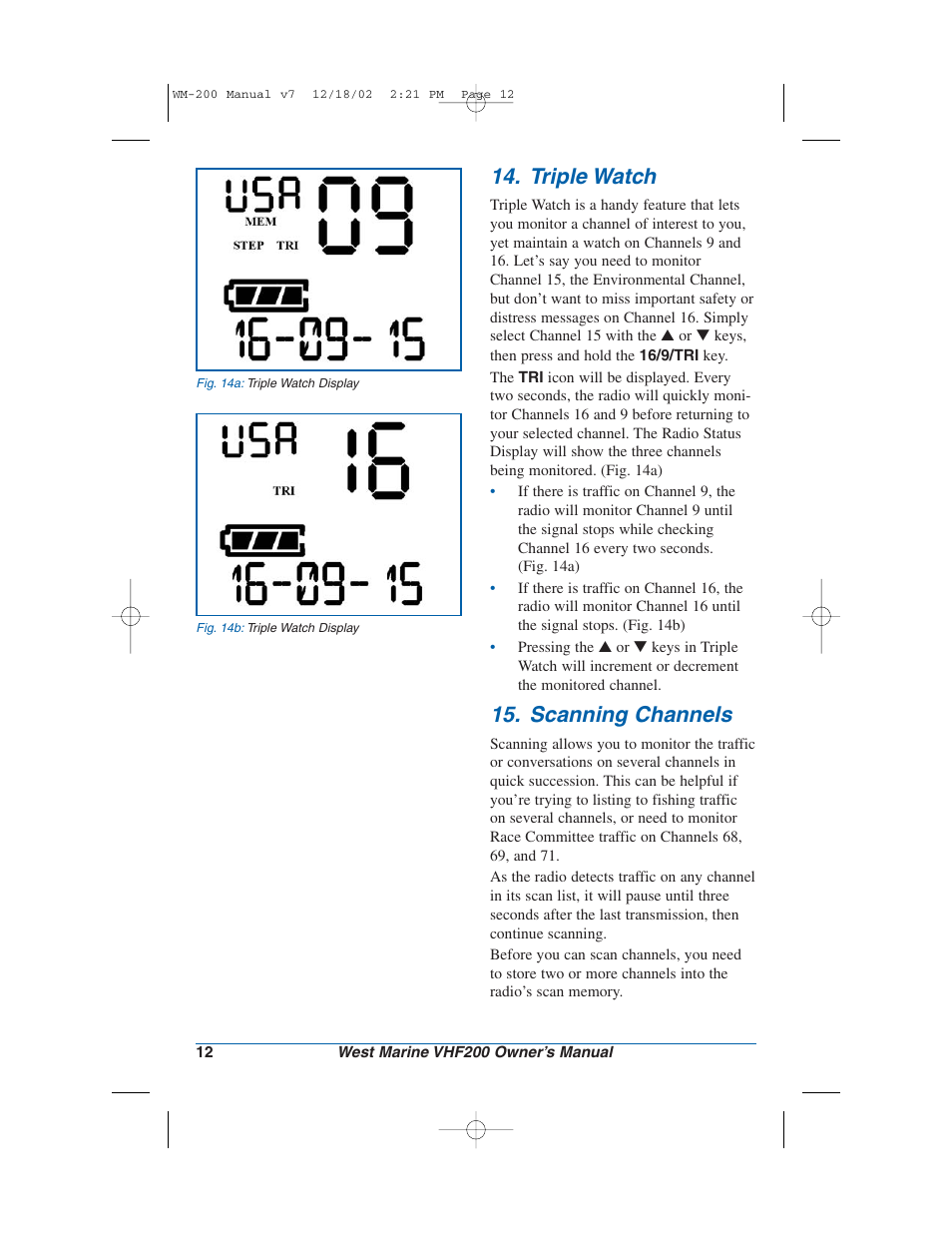 Triple watch, Scanning channels | West Marine VHF200 User Manual | Page 12 / 28