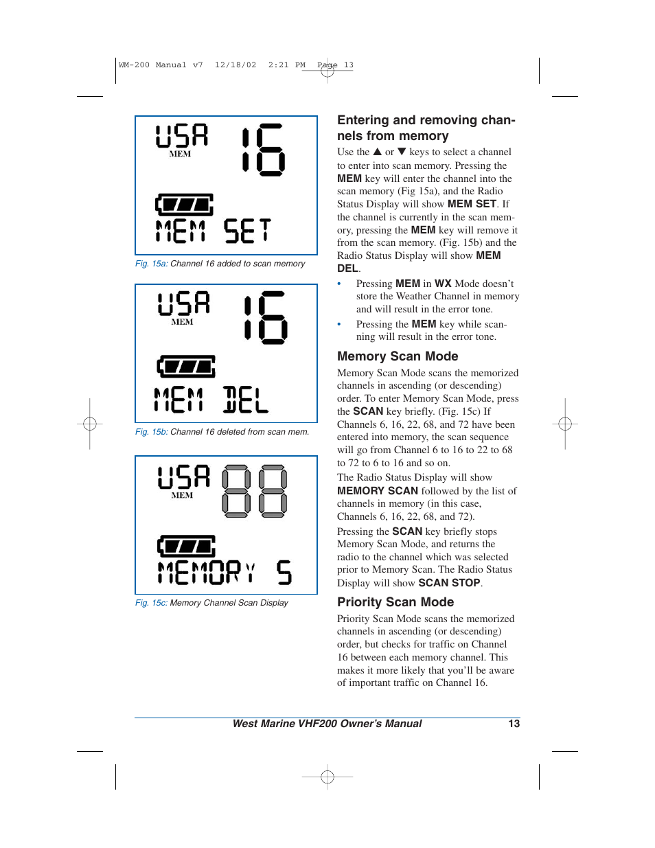 Priority scan mode | West Marine VHF200 User Manual | Page 13 / 28
