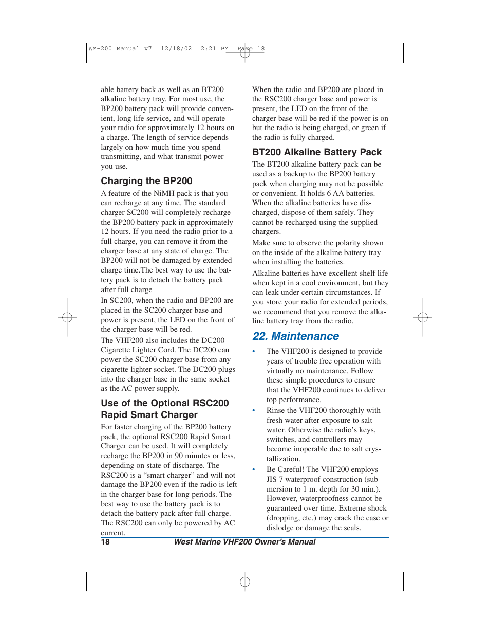 Maintenance | West Marine VHF200 User Manual | Page 18 / 28