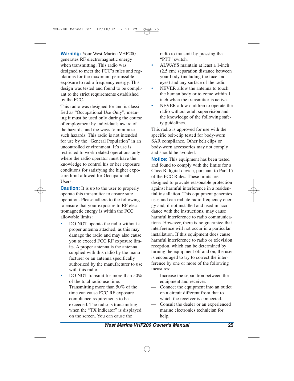 West Marine VHF200 User Manual | Page 25 / 28