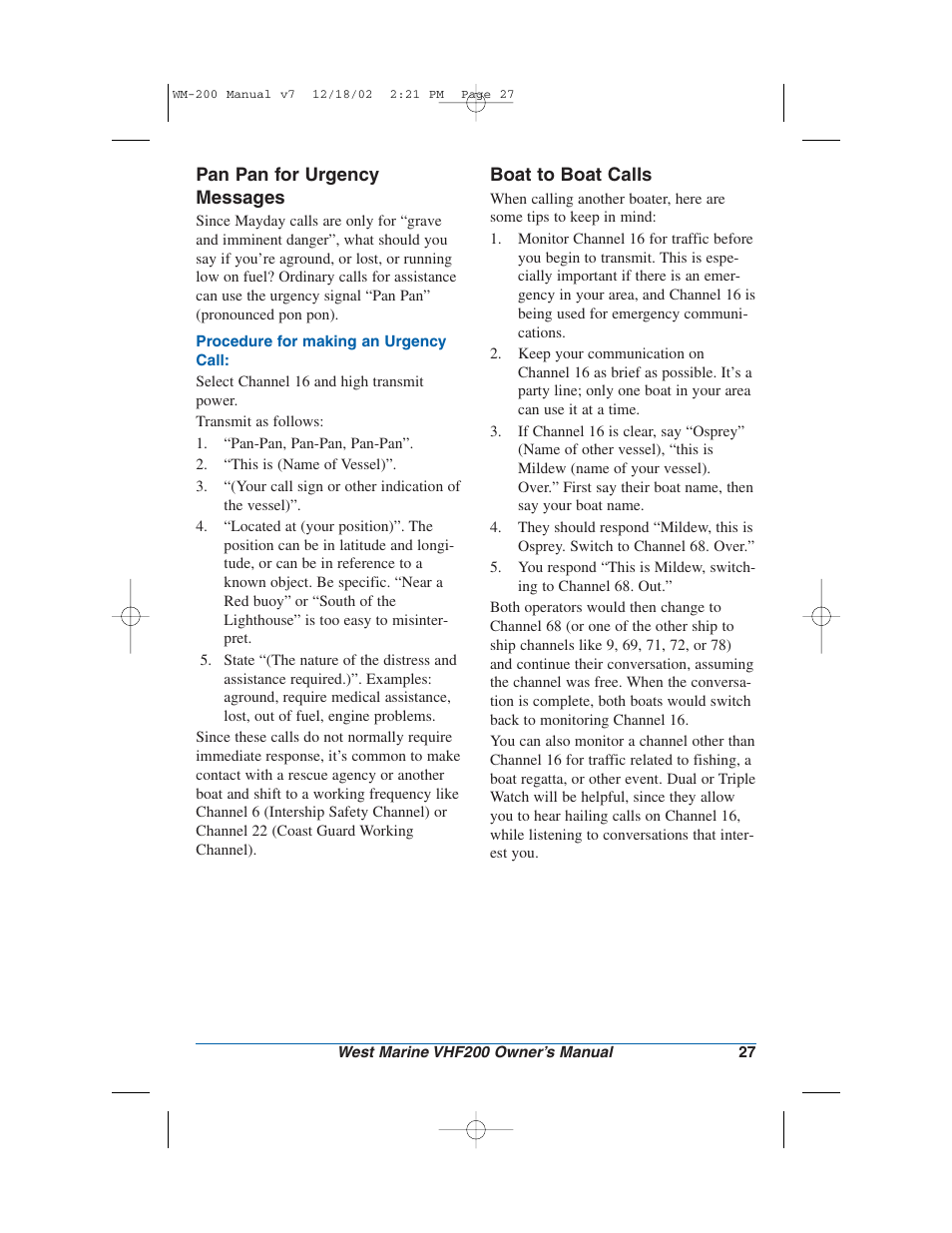 West Marine VHF200 User Manual | Page 27 / 28