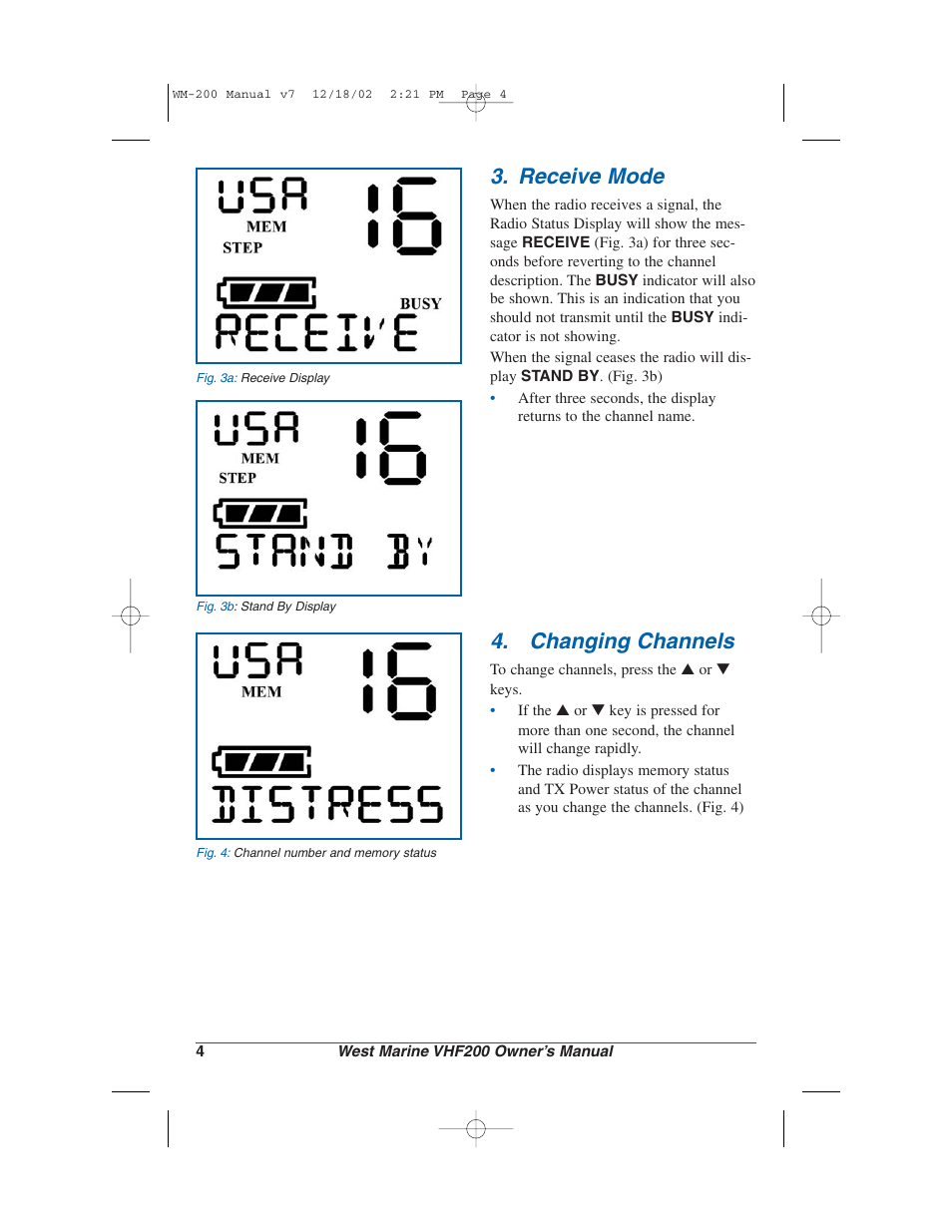 Receive mode, Changing channels | West Marine VHF200 User Manual | Page 4 / 28