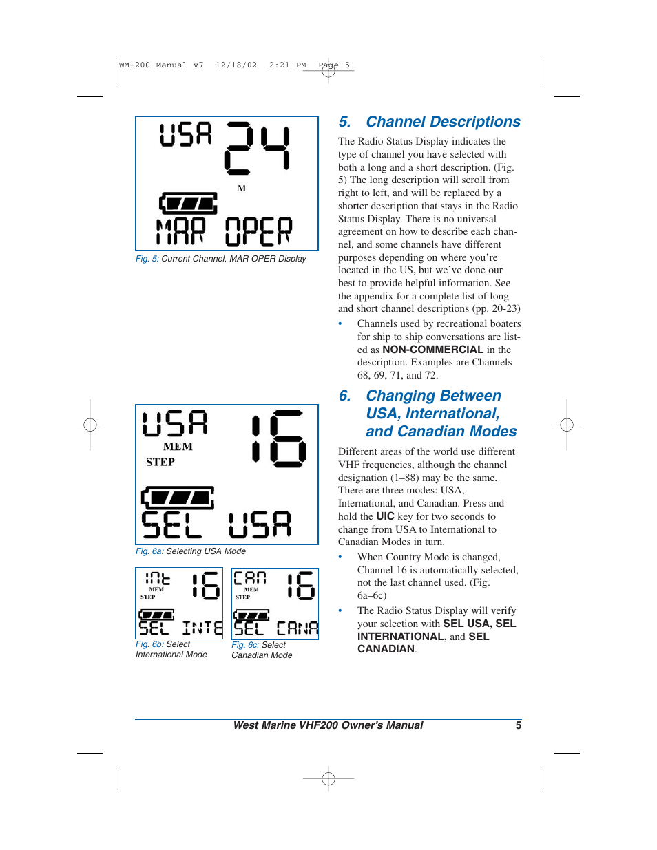 Channel descriptions | West Marine VHF200 User Manual | Page 5 / 28