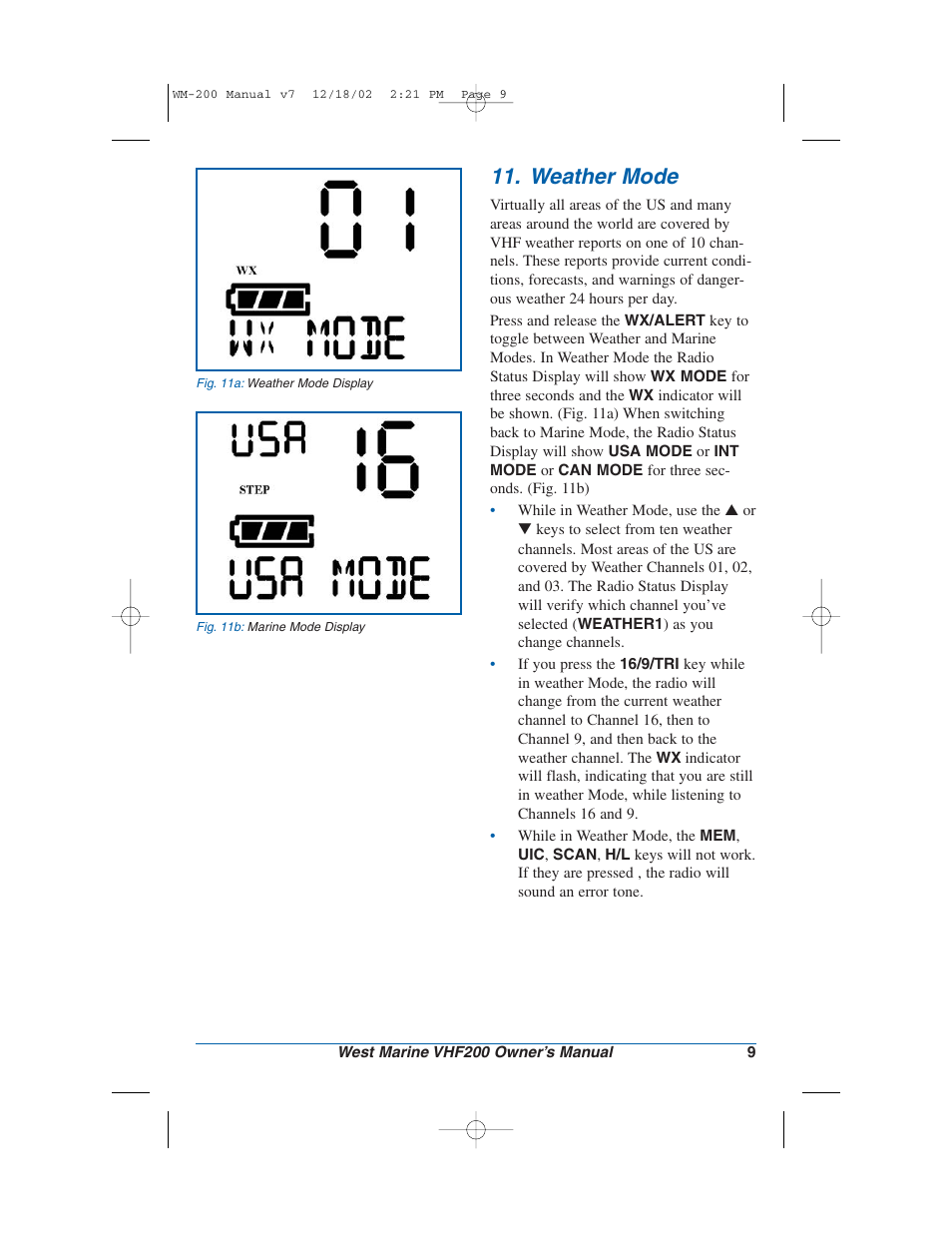 Weather mode | West Marine VHF200 User Manual | Page 9 / 28