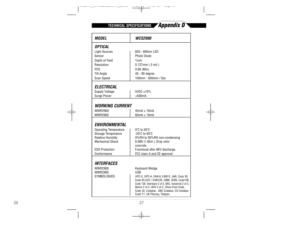 Appendix d | Wasp Bar Code WWR2900 User Manual | Page 39 / 44