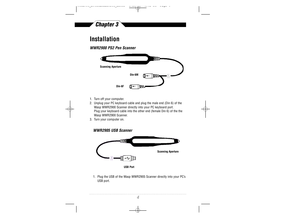 Installation, Chapter 3 | Wasp Bar Code WWR2900 User Manual | Page 6 / 44