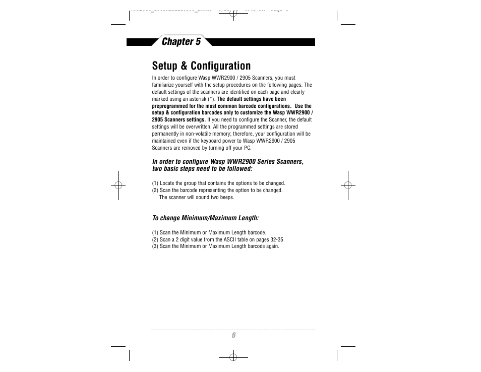 Setup & configuration, Chapter 5 | Wasp Bar Code WWR2900 User Manual | Page 8 / 44