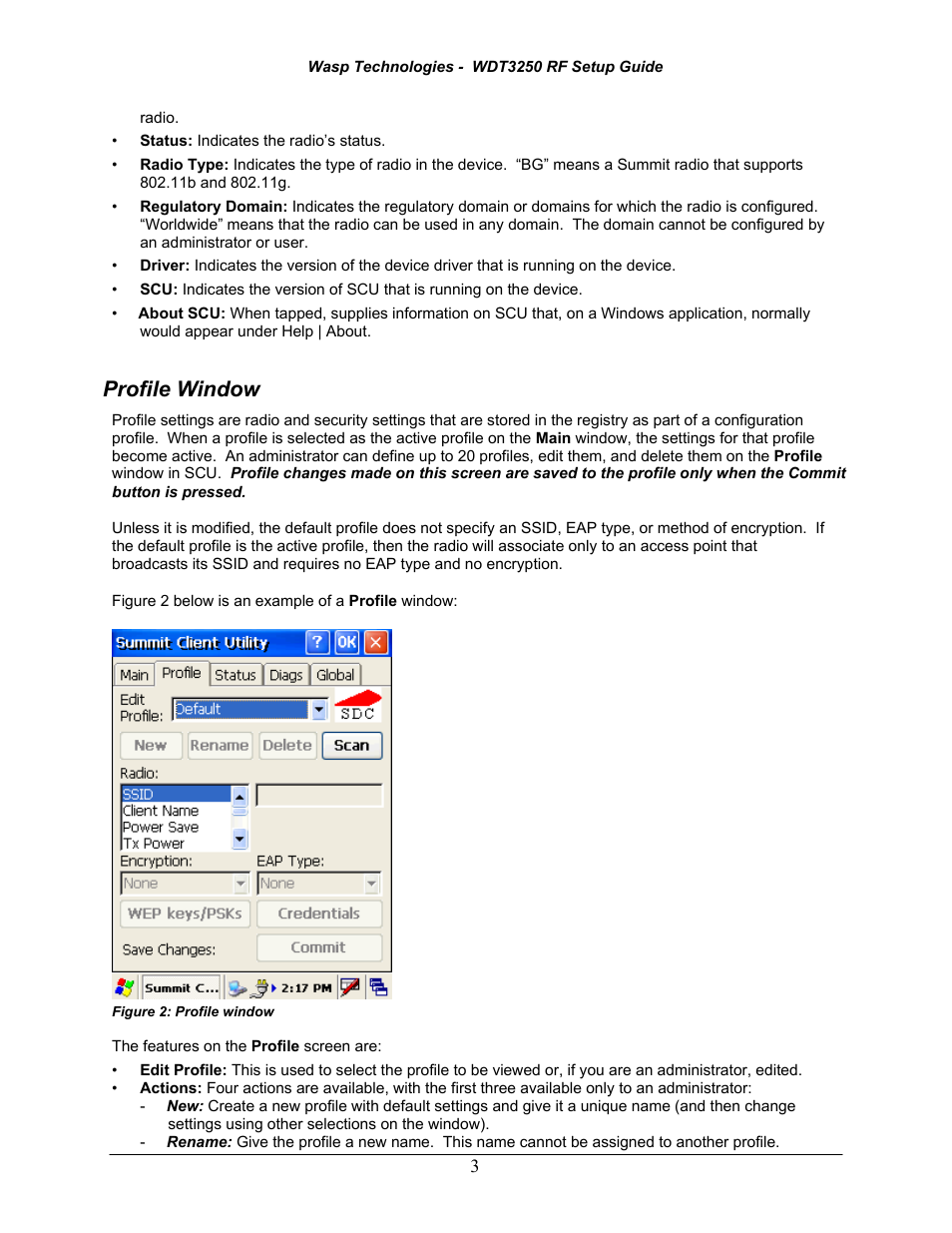 Profile window | Wasp Bar Code WDT3250 RF User Manual | Page 5 / 9